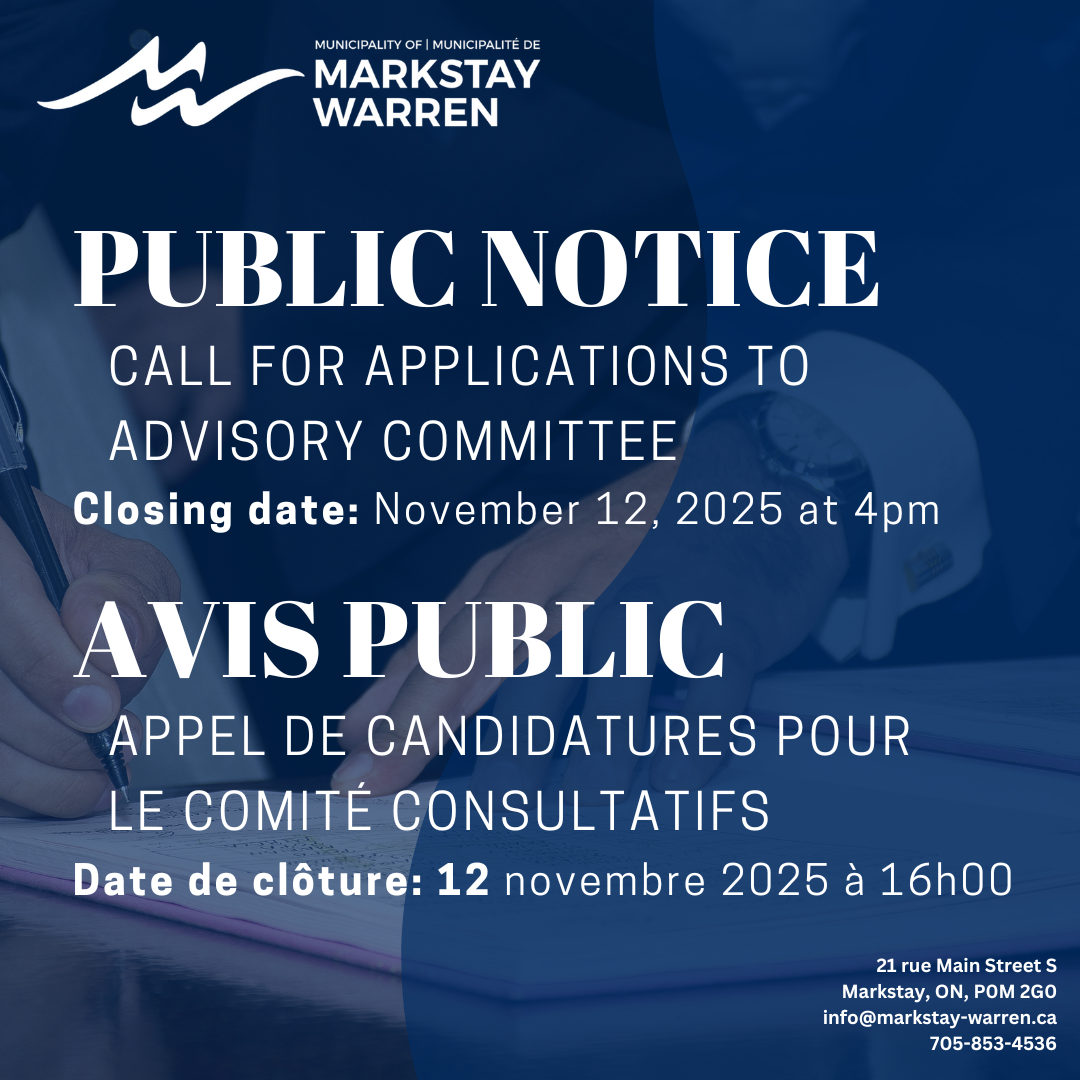 Public Notice: Call for Applications to Advisory Committee. Closing Date: November 12, 2025 at 4pm